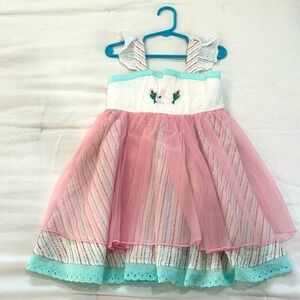 Wildflowers Clothing Co Bunny Embroidered Tulle Dress‎ Girls Size 4 Pink Blue